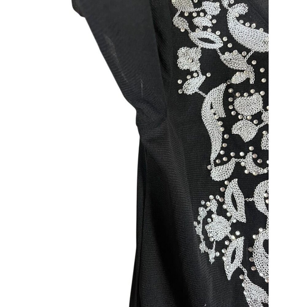INC Top Women M Black Mesh Floral Rhinestone Y2K Western Fairy Whimsigoth Goth - Picture 7 of 12